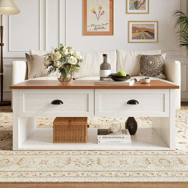 Farmhouse Coffee Table with Storage Shelf