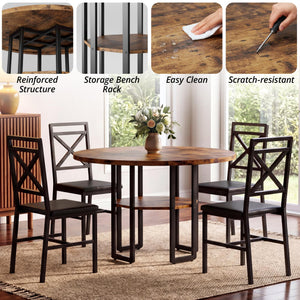 5-Piece Round Dining Table Set with 4 Chairs, 47-Inch