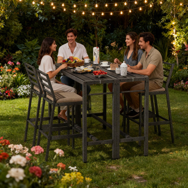 3-Piece Metal High Top Outdoor Bar Set with 2 Cushioned Bar Stools