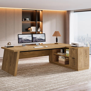 78" L Shaped Desk with Drawers, File Cabinet & Shelves