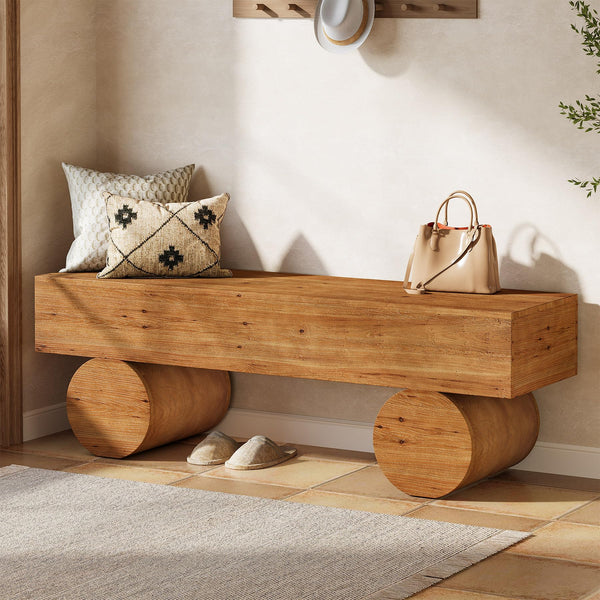 59" Solid Wood Entryway Bench
