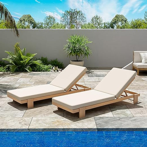 Acacia Wood Outdoor Chaise Lounge Chair with Cushion