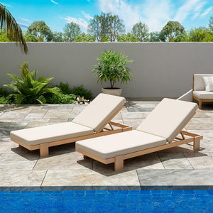 Acacia Wood Outdoor Chaise Lounge Chair with Cushion