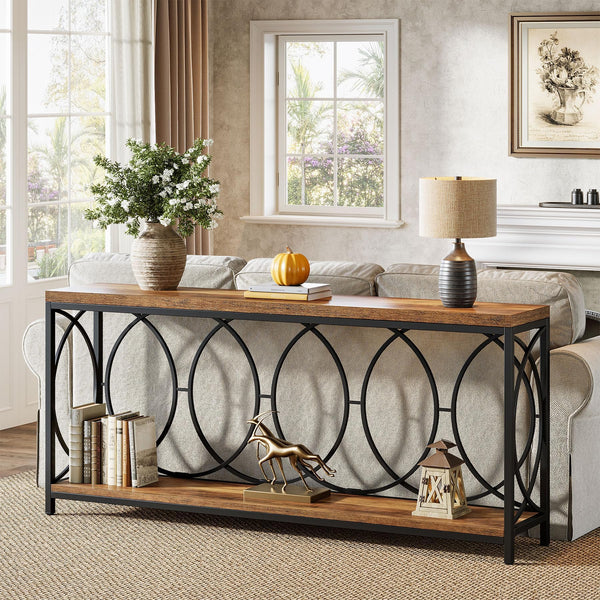 Industrial Console Table with Storage Shelf