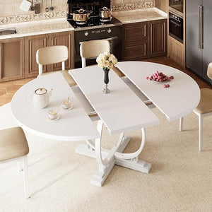 Extendable Round Dining Table for 4–6 | MDF Top & Metal X-Base