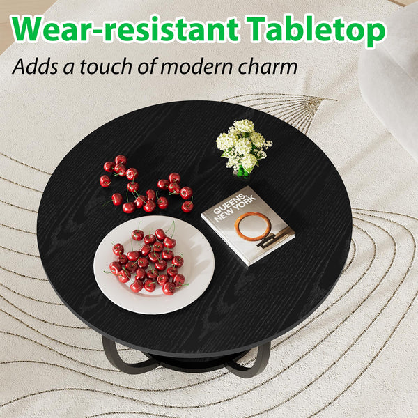 Round Coffee Table 2-Tier with Storage Shelf