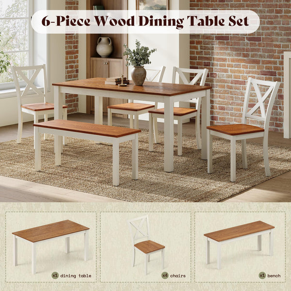 6-Piece Farmhouse Dining Table Set with Bench