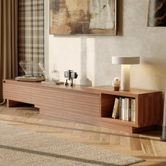 Extendable Mid-Century Modern TV Stand with Crosshatch Drawers
