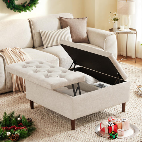 Large Square Lift-Top Storage Ottoman with Coffee Table