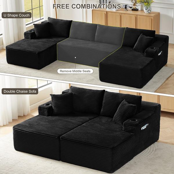 U-Shaped Modular Sectional Sofa with Deep Chaise