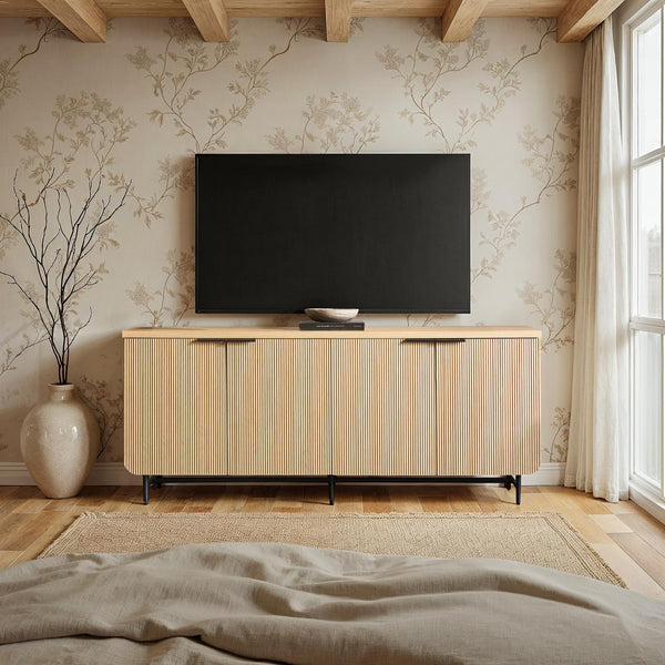 Fluted 4-Door Sideboard Buffet Console, 69 Inch