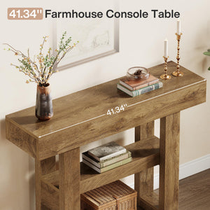 2-Tier Farmhouse Console Table with Storage Shelves