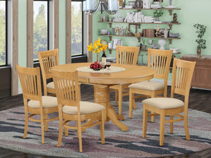 7-Piece Oval Dining Table Set with Butterfly Leaf & 6 Upholstered Chairs