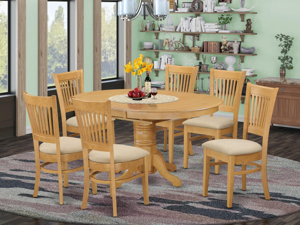 7-Piece Oval Dining Table Set with Butterfly Leaf & 6 Upholstered Chairs
