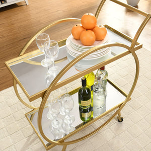 2-Tier Rolling Bar Cart with Mirror Shelves