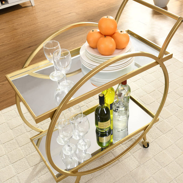 2-Tier Rolling Bar Cart with Mirror Shelves