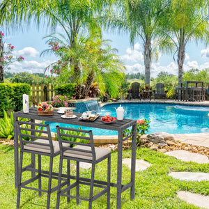 3-Piece Outdoor Patio Bar Set with Bar Table & 2 Cushioned Stools