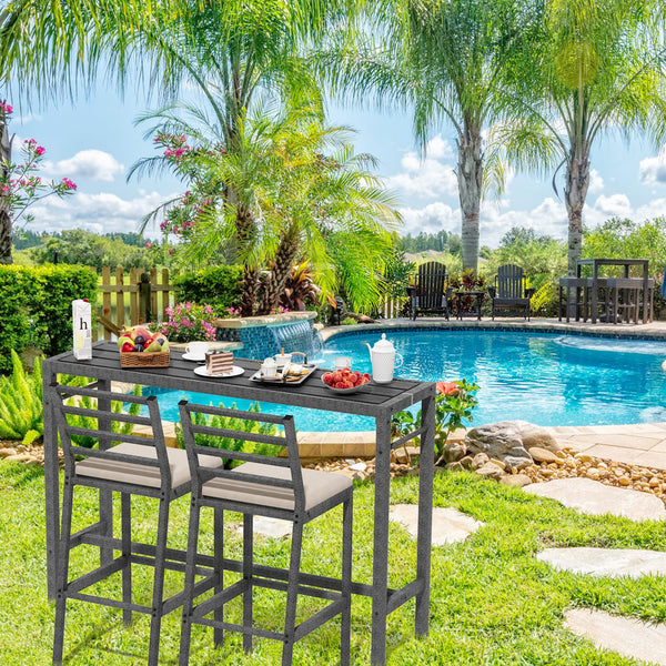 3-Piece Outdoor Patio Bar Set with Bar Table & 2 Cushioned Stools