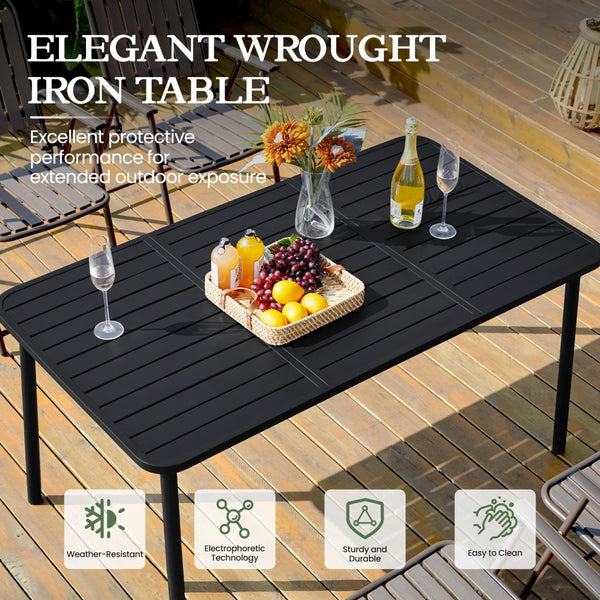 Rectangular Slatted Metal Outdoor Dining Table for 6
