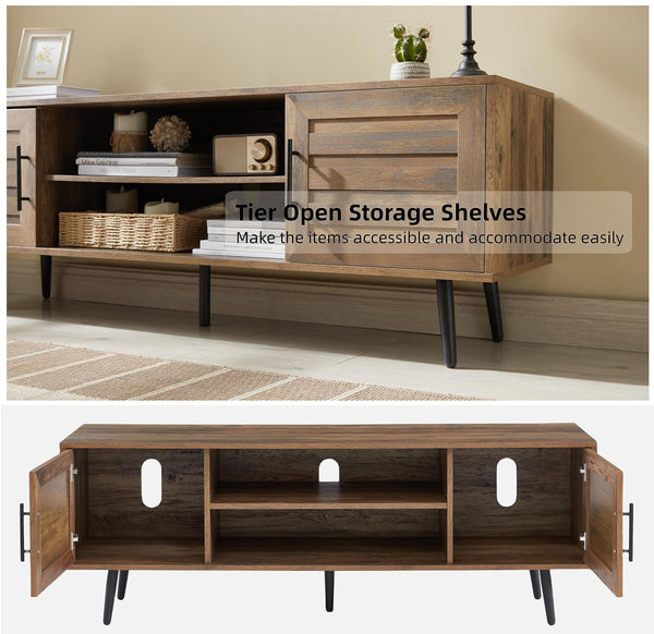 Mid-Century Modern TV Stand with Storage Cabinet – Fits TVs up to 65"