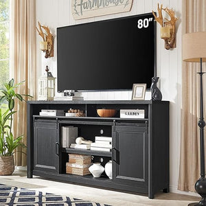 Farmhouse TV Stand with Sliding Barn Doors – Fits 80" TV