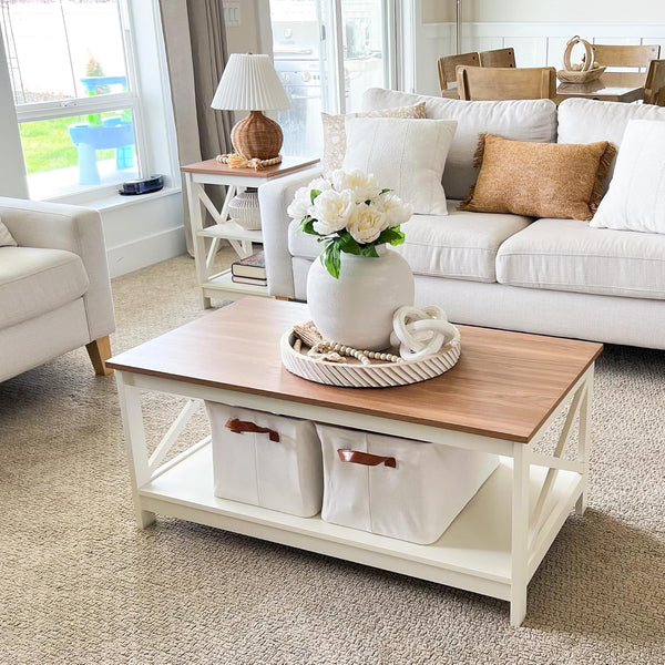 3-Tier End Table Set of 2 with Storage Shelves