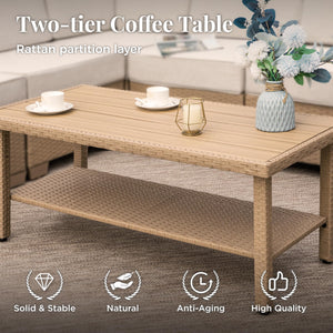 Modular Outdoor Wicker Sectional Sofa Set with Cushions & Coffee Table