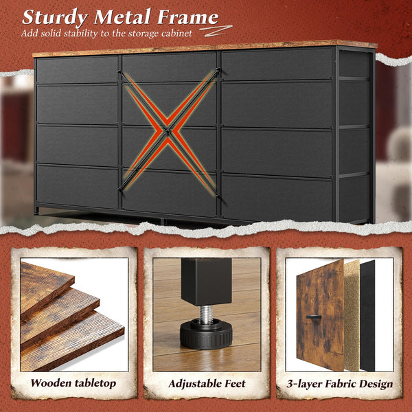 55" 12-Drawer Dresser with TV Stand – Metal Frame & Wood Top