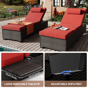 Outdoor PE Wicker Chaise Lounge Set of 2 – Adjustable Reclining Patio Lounger Chairs