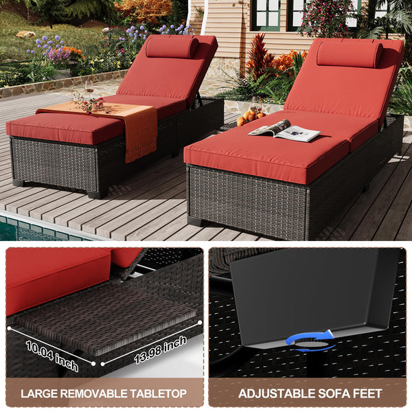 Outdoor PE Wicker Chaise Lounge Set of 2 – Adjustable Reclining Patio Lounger Chairs