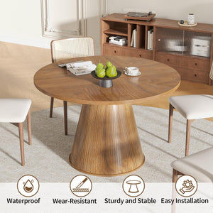 47-Inch Round Dining Table for 4–6 | Mid-Century Modern Fluted Kitchen Table