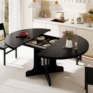 5-Piece Extendable Round Dining Table Set with Chairs and Benches