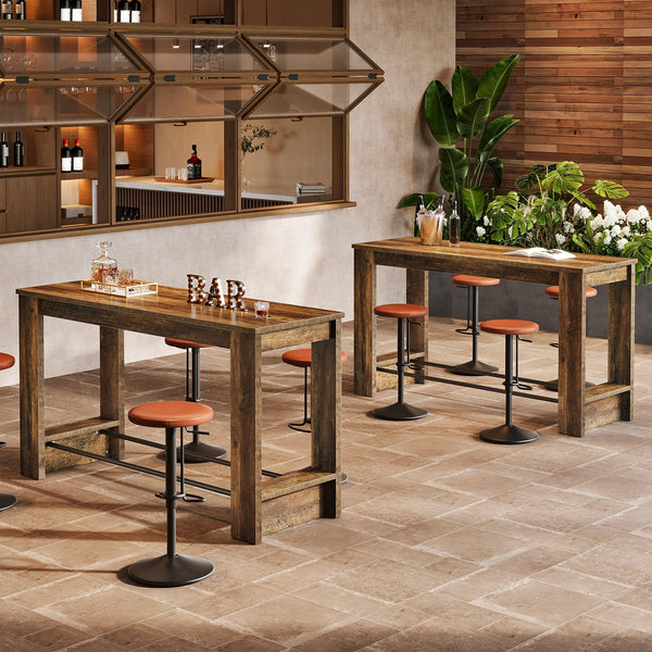 63'' Counter Height Bar Table with Metal Footrests
