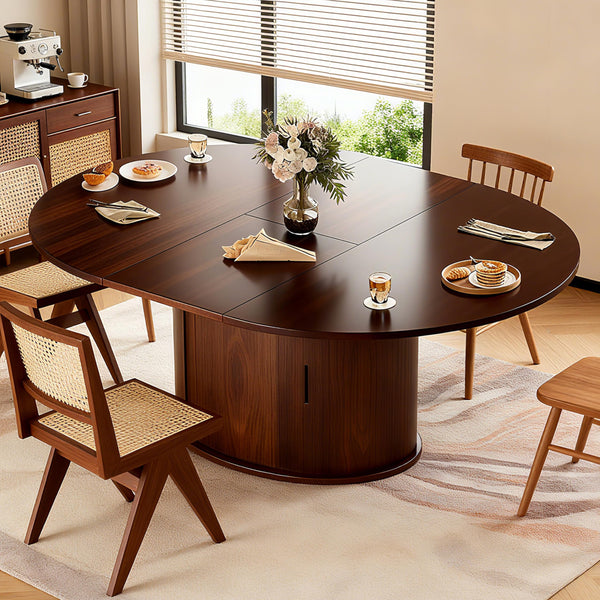 63 Inch Extendable Round Dining Table with 2-Tier Storage Shelf for 2-4-6