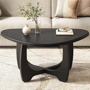 Round Wood Coffee Table with Triangle Base
