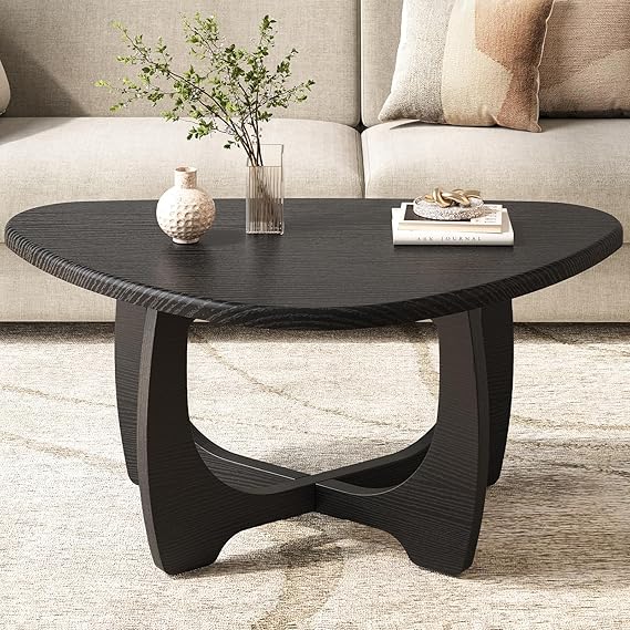 Round Wood Coffee Table with Triangle Base