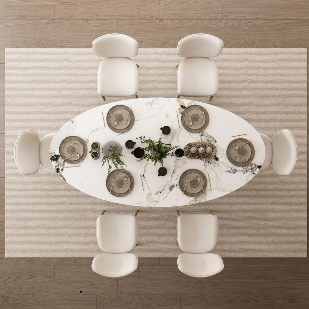 Oval Sintered Stone Dining Table Set with Stainless Steel Base
