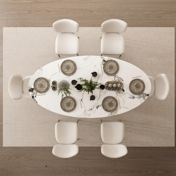 Oval Sintered Stone Dining Table Set with Stainless Steel Base
