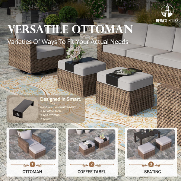 Outdoor Wicker Patio Conversation Set with Swivel Chairs