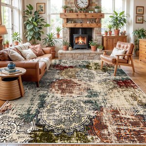 9x12 Abstract Area Rug – Washable, Non-Slip, Low Pile Polyester Carpet