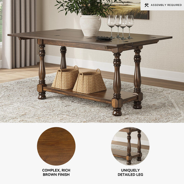 Dark Brown Flip Top Sofa Table with Shelf & Turned Legs