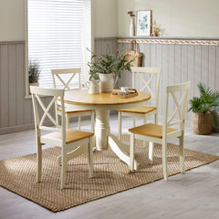 Round Wooden Dining Table Set with 4 Cross Back Chairs – Seats 4