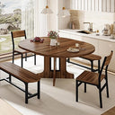 5-Piece Extendable Round Dining Table Set with Chairs and Benches