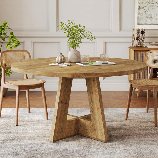 47-Inch Round Solid Wood Dining Table – Seats 4-6, Farmhouse Style