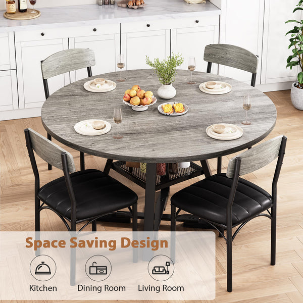 Round Dining Table Set for 4 with Storage Shelf - 47 Inch Black