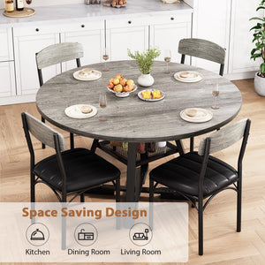 Round Dining Table Set for 4 – 47" 5-Piece with Storage Shelf
