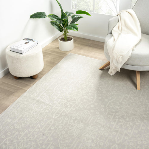 Cream Area Rug – Washable Vintage Geometric Design
