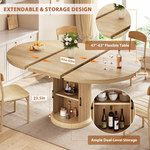 Extendable Round Dining Table with Storage Shelf