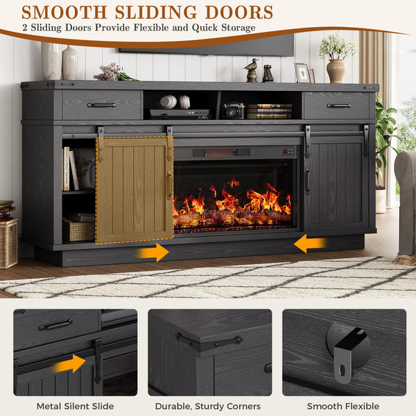 70-Inch Fireplace TV Stand with 36-Inch Electric Fireplace