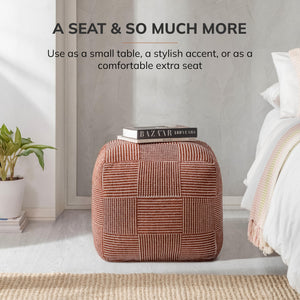 Handmade Square Pouf Ottoman | Cotton Floor Footrest & Accent Seat | 20"